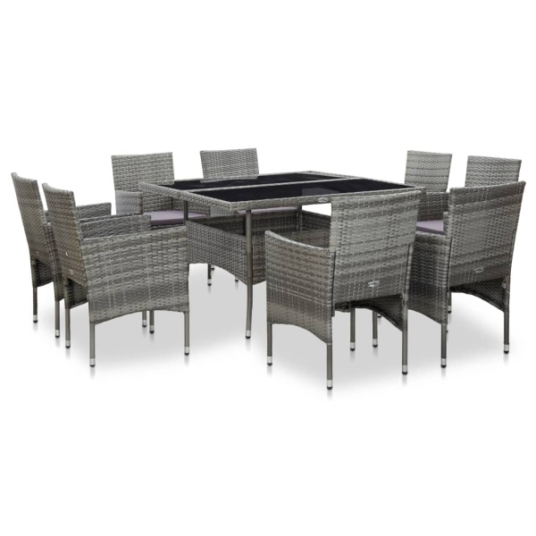 Set Mobilier De Exterior 9 Piese Gri Poliratan Si Sticlă 46186